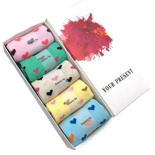 5 Pairs/Lot Cotton Socks Girls Heart Style Pattern Casual Comfortable Long Socks Women Ladies Brand Fashion Sweet Gift Hot Sale - Bonnie Lassio