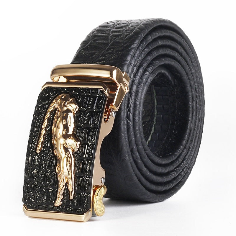 DINISITON Crocodile Pattern Genuine Leather Automatic Belt For Men Brand Simulation Strap Alligator Head Cintos AT-CRO - Bonnie Lassio