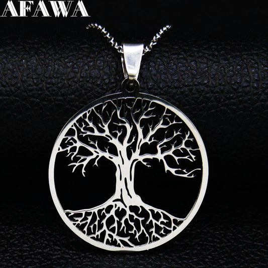 Aesthetic Tree of Life Chain Necklace for Women Men Stainless Steel Silver Colour - Bonnie Lassio