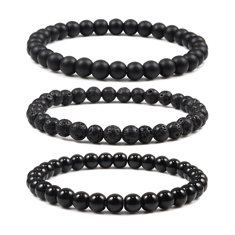 Natural Stone Elastic Bracelet 6mm Charm Men Black Lava Blue Beads Strand Bracelets for Women Yoga Meditation Jewelry pulseira - Bonnie Lassio