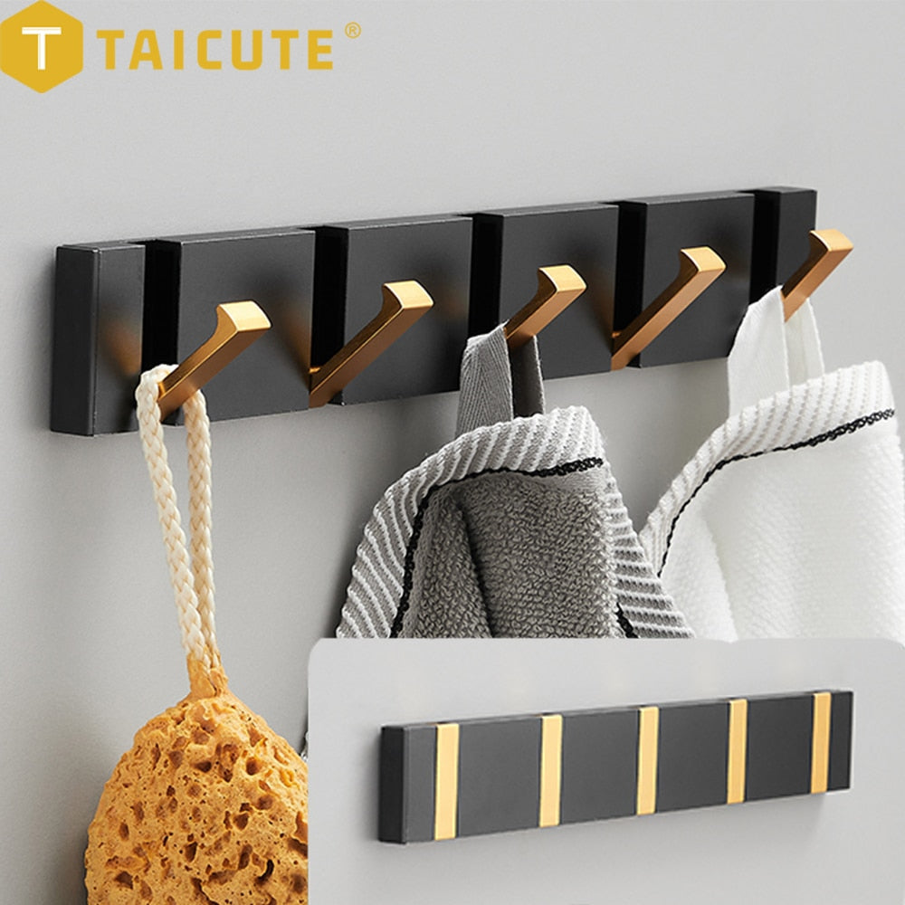 Folding Towel Hanger Wall Hooks Coat Clothes Holder for Bathroom Kitchen Bedroom Hallway, Black Gold - Bonnie Lassio