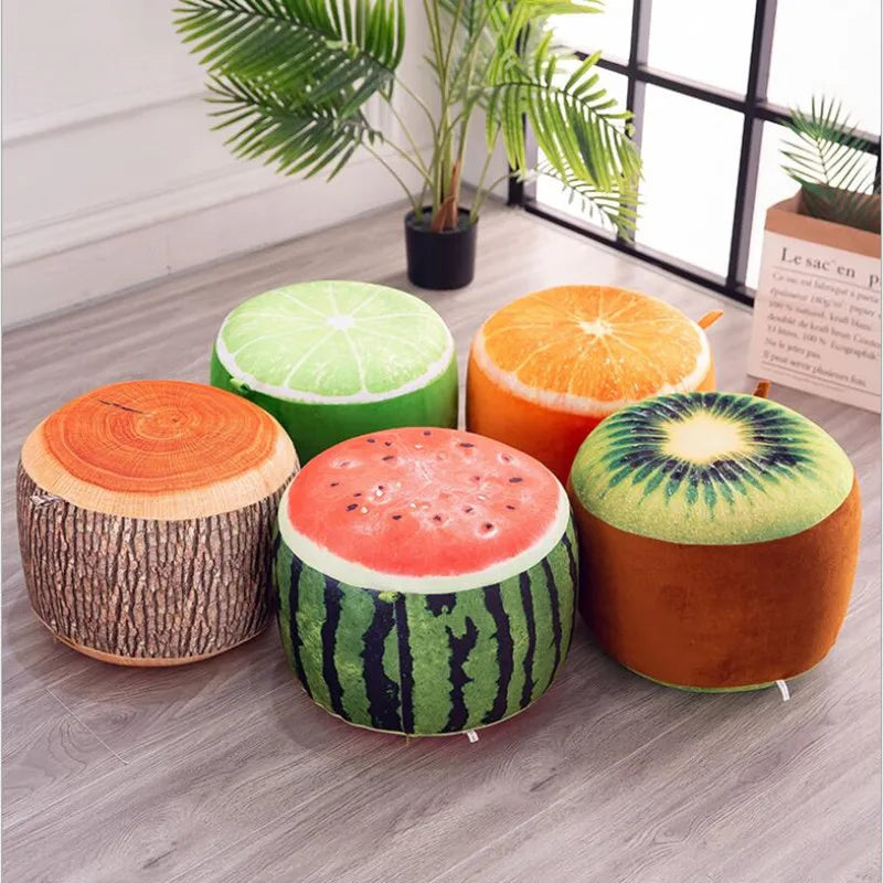 Portable Inflatable Stool with Cotton Cover and Fruit Cartoon Plush Design