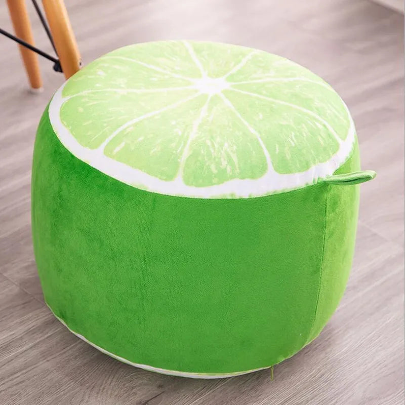 Portable Inflatable Stool with Cotton Cover and Fruit Cartoon Plush Design