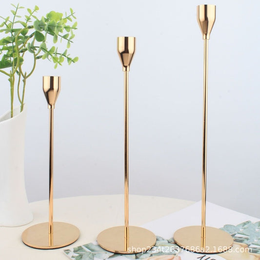 3 Piece Set Metal Candle Holder Simple Golden Wedding Decoration Bar Party Living Room Decoration Home Decoration - Bonnie Lassio