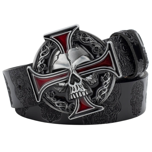 Skull Leather Belt Embossed Pattern Cowskin Fashion Buckle for Men - Bonnie Lassio