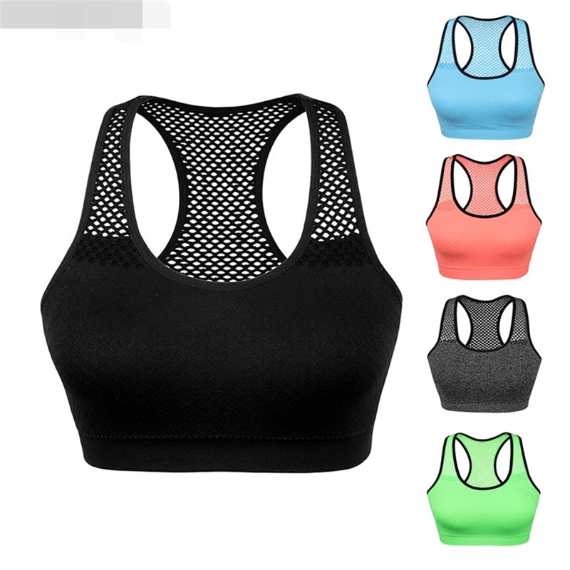 Mesh Sports Bra Hollow Out Sport Top Seamless Fitness Yoga Bras Women Gym Top Padded Running Vest Shockproof Push Up Crop Top - Bonnie Lassio