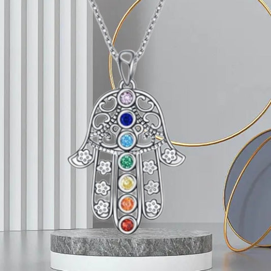 Seven Chakras Fashion Palm Personalized Pendant Necklace - Bonnie Lassio