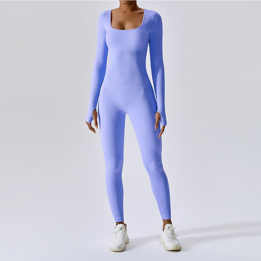 Seamless Yoga Suit Women's Bodysuit Spring Dance Fitness Clothes Gym Push Up Workout Bodysuit Tight Long-Sleeved Athletic Wear - Bonnie Lassio