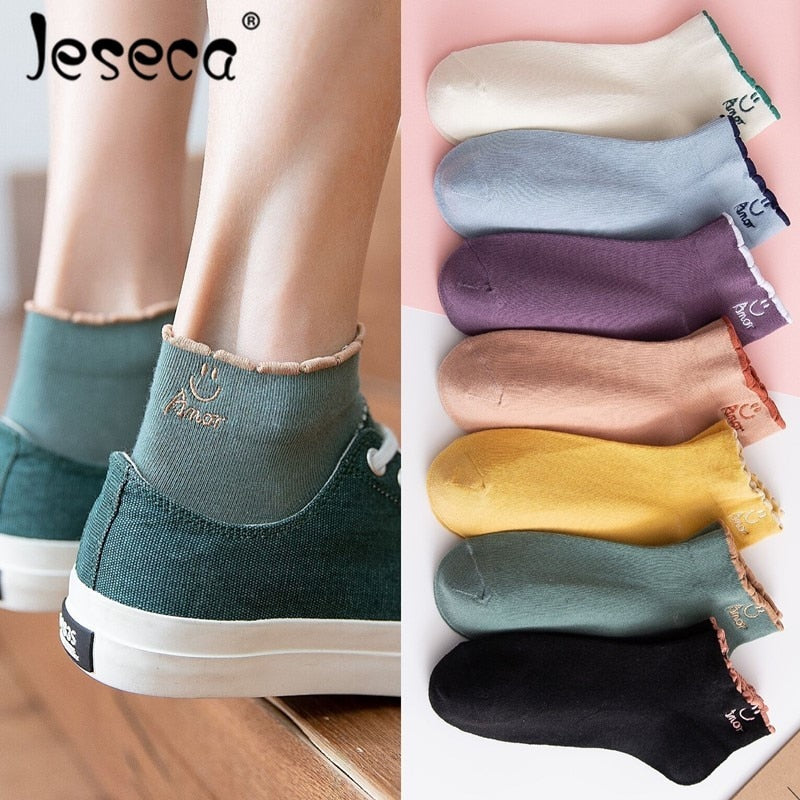 5 Pairs/lot Funny Cute Girl Ankle Socks New Mixed Colors Fashion Women Underwear Summer Sport Breathable Cotton Kawaii Lingerie - Bonnie Lassio