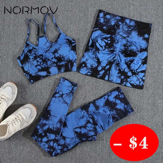 NORMOV Newest Tie Dye Yoga Sets Printing 1/2/3 PCS Gym Set For Women Seamless Leggings Bra Shorts Summer Fitness Outfits - Bonnie Lassio