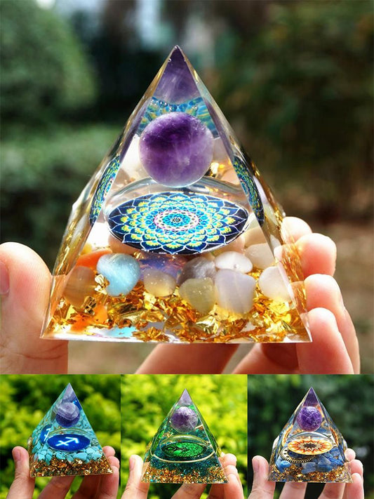 Natural Stone Orgonite Pyramid Amethyst Crystals Orgone Energy Generator Healing Chakra Meditation Desk Home Ornaments Crafts - Bonnie Lassio