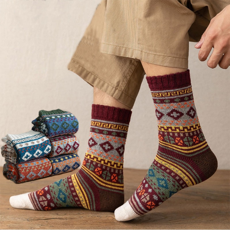 5 Pairs Autumn Winter Warm Men&#39;s Thicken Thermal Wool Socks Fashion Casual Harajuku  Spanish Socks National Style Socks for Gift - Bonnie Lassio