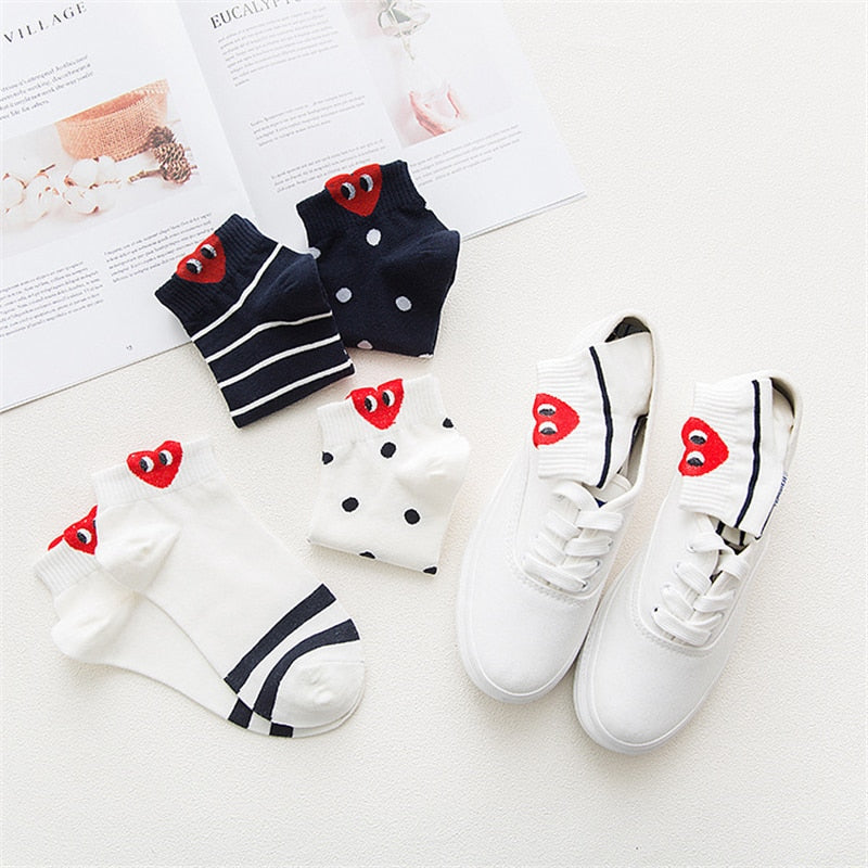 Kawaii Women 3D Ear socks Red Heart Pattern With Big Eyes Cute Campus Simple Basic Fresh Female Sokken Happy Socks Sweet Girls - Bonnie Lassio