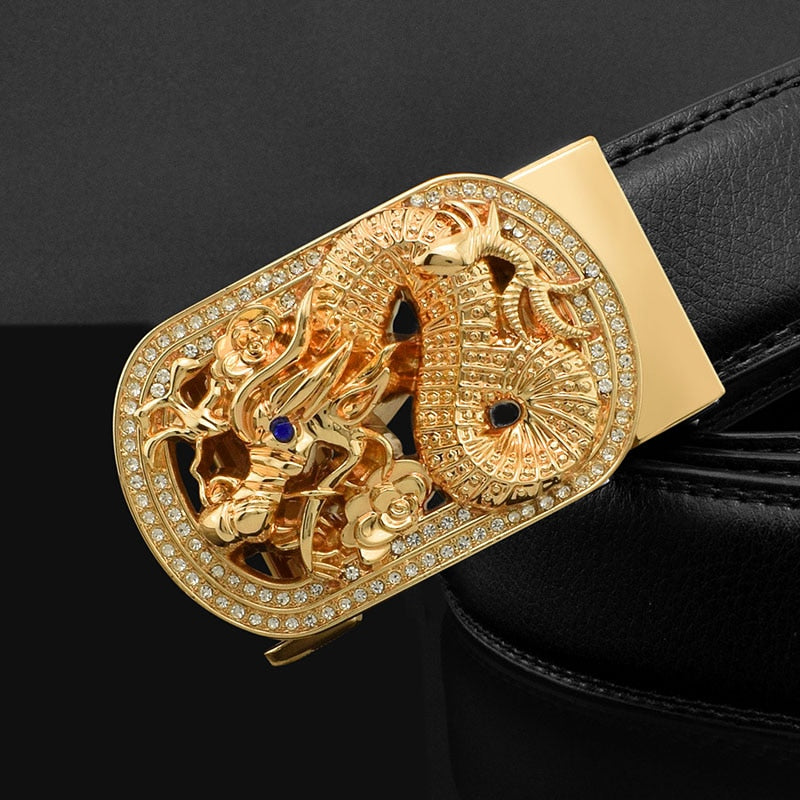 2022 New Black Leather Belt Dragon Zodiac Designer Luxury Brand Belt Famous Leather Gold Belt High Quality - Bonnie Lassio