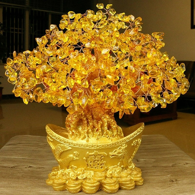 Feng Shui Yellow Lucky Wealth Trees Lemon Quartz Crystal Yuanbao Money Fortune Tree Wealth Luck Feng Shui Ornaments - Bonnie Lassio