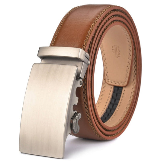 Plyesxale Brown Leather Belt Men 2022 Automatic Buckle Mens Belt For Jeans Vintage Style Mens Belts Luxury Ceinture Homme B9 - Bonnie Lassio