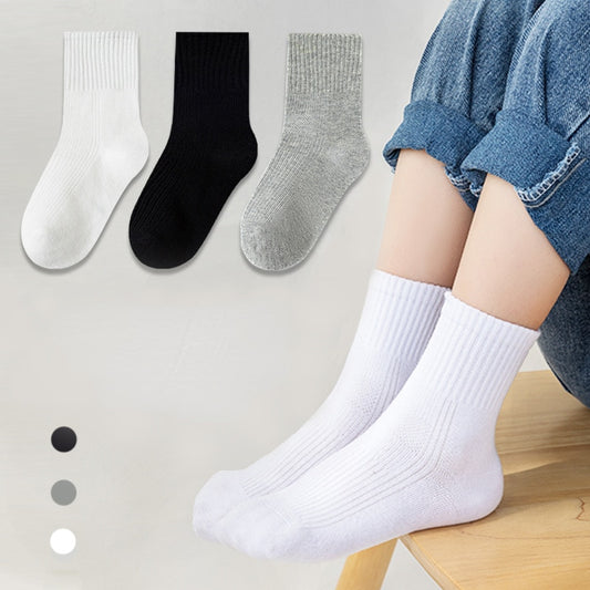 5 Pairs Pure Cotton Children Boy Socks Black White Grey Solid Color Unisex Breathable Sports School Socks Baby Girl Calf Socks - Bonnie Lassio