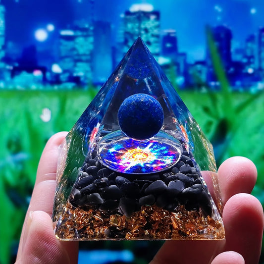 Orgone Pyramid Amethyst Peridot Healing Crystal Energy Generator Reiki Balancing Orgonite Pyramid EMF Protection Meditation Tool - Bonnie Lassio