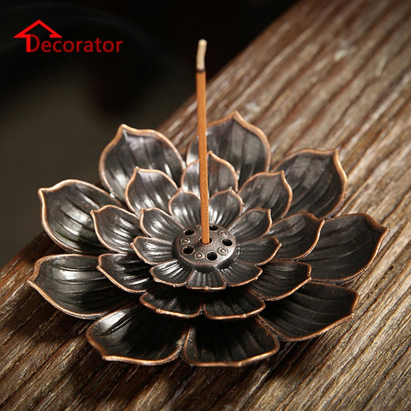 Alloy Incense Burner Stick Holder Buddhism Lotus Line Incense Plate Sandalwood Coil Base Temples Yoga Studios Home Decoration - Bonnie Lassio