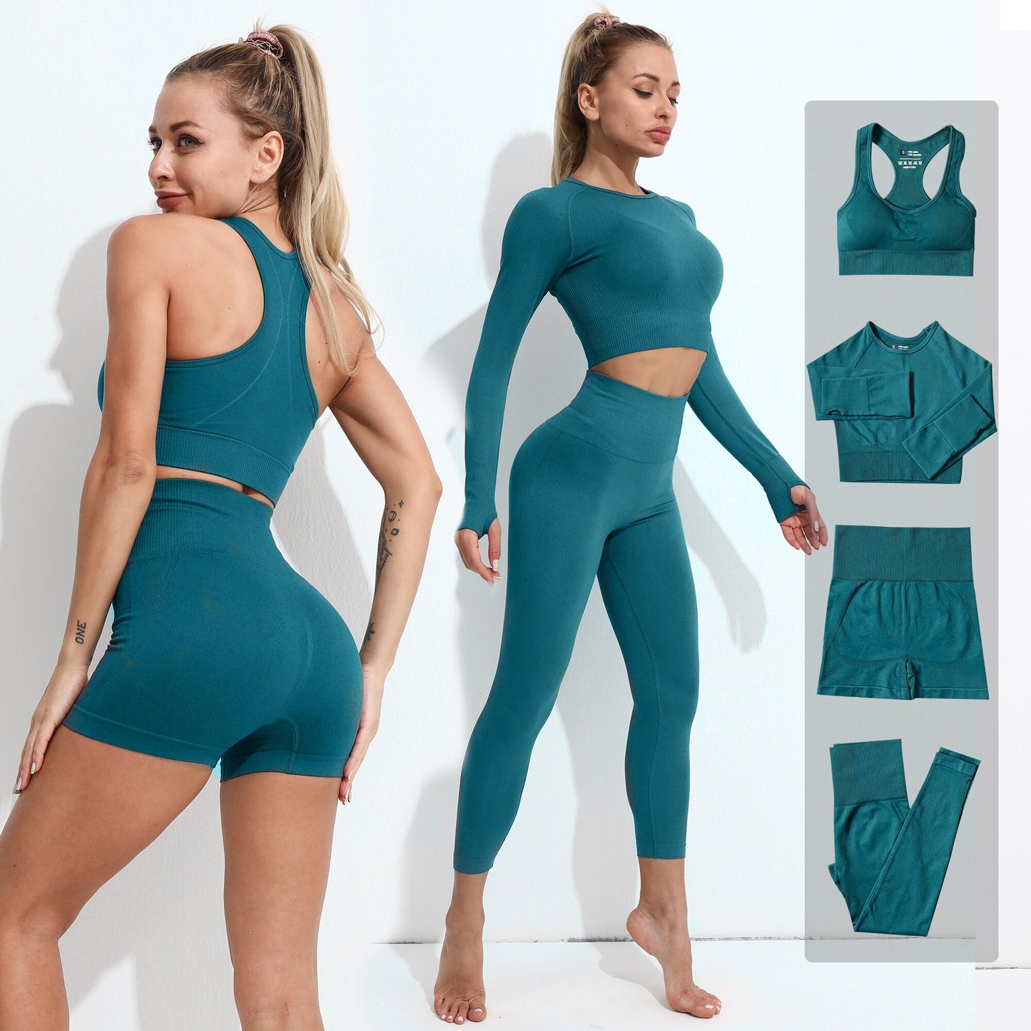 2PCS Seamless Women Yoga Set Workout Sportswear Gym Clothes Fitness Long Sleeve Crop Top High Waist Leggings Sports Suit - Bonnie Lassio