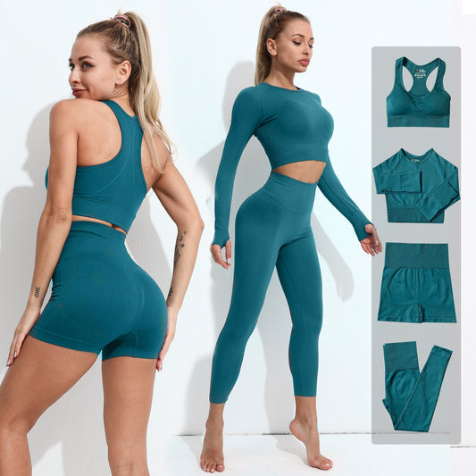 2PCS Seamless Women Yoga Set Workout Sportswear Gym Clothes Fitness Long Sleeve Crop Top High Waist Leggings Sports Suit - Bonnie Lassio