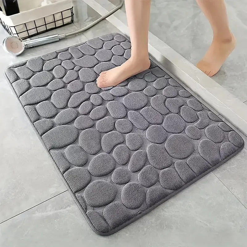 3D Non Slip Bathroom Mat Cobblestone Embossed Bath Mats Absorbent Doormat Carpet Door Floor Mats Machine Washable Quick Drying - Bonnie Lassio