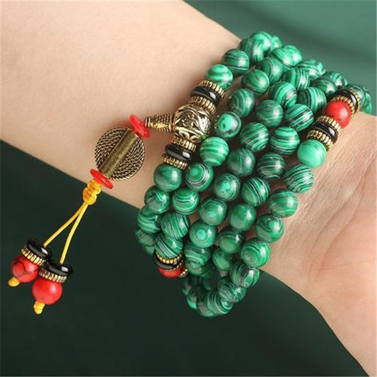 Green Malachite With Tassel Knotted Buddha Prayer Beads Meditation Charm - Bonnie Lassio