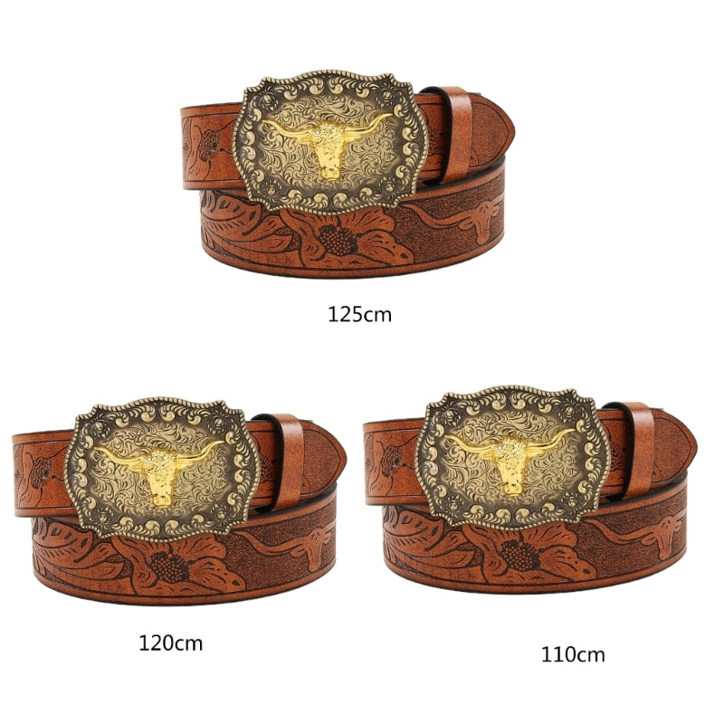 Longhorn Bull Belt Buckle Belt Vintage Western Belt Cowboy Belts For Men Western With Big Buckle Leather Belt Jeans Belt - Bonnie Lassio