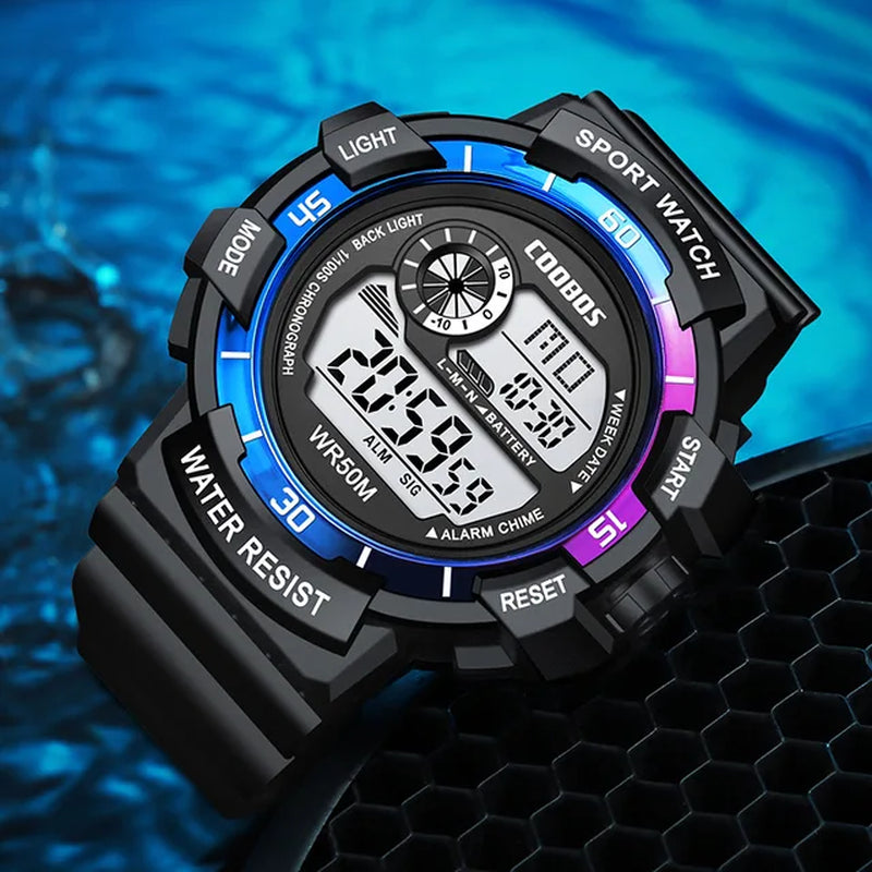 COOBOS Men's Waterproof Digital Watch with LED Display, Alarm, and Luminous Features - Ideal Gift for Sports and Military Enthusiasts