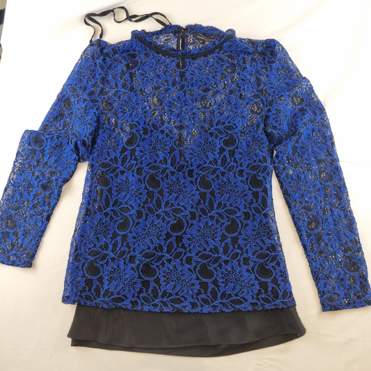 Ted Baker Womens Lace Top With Black Under Dress UK Size 10 Bright Pretty Blue - Bonnie Lassio