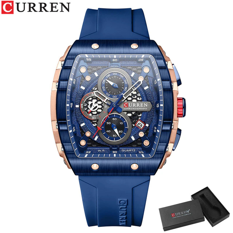 Mens Watch Square Quartz Waterproof Luminous Chronograph Date 