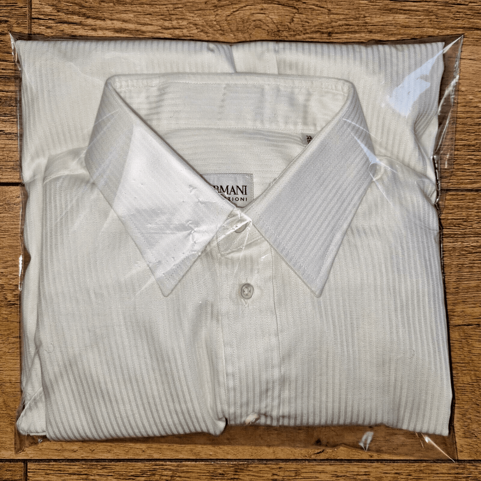 Armani Collezioni Luxury Shirt Mens Cream Contrast Small Classic Pinstripe Cuffs - Bonnie Lassio