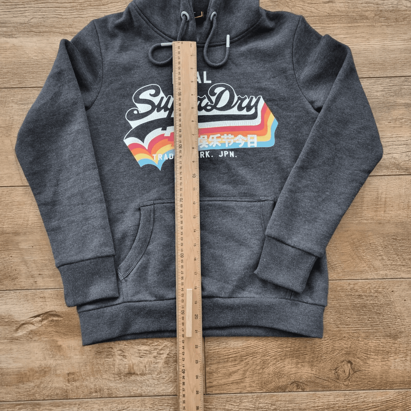 Womens Superdry Real Graphic Hoodie Jumper Grey Cotton