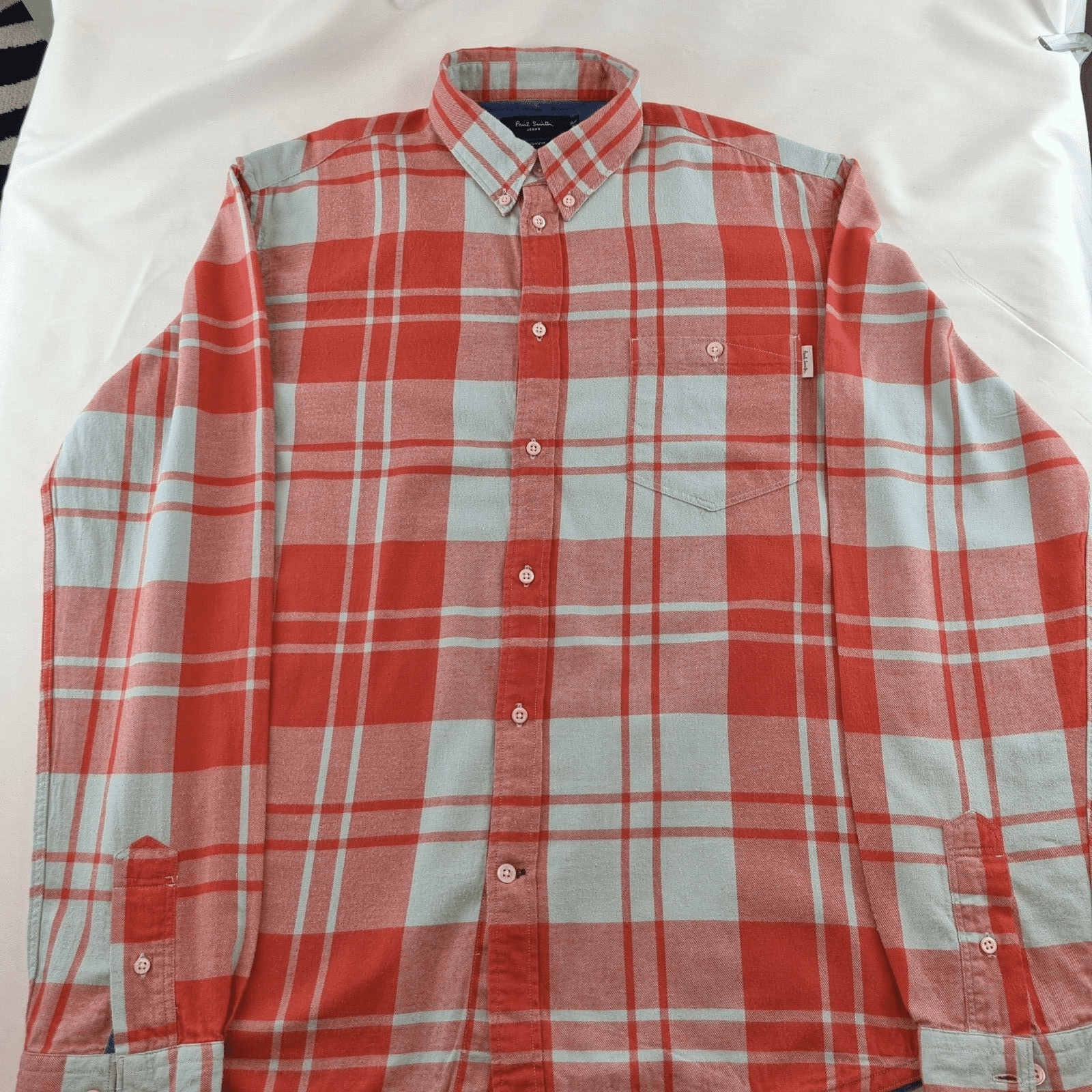 Paul Smith Mens Long Sleeve Checked Red/White Shirt Medium Button Collar Casual - Bonnie Lassio