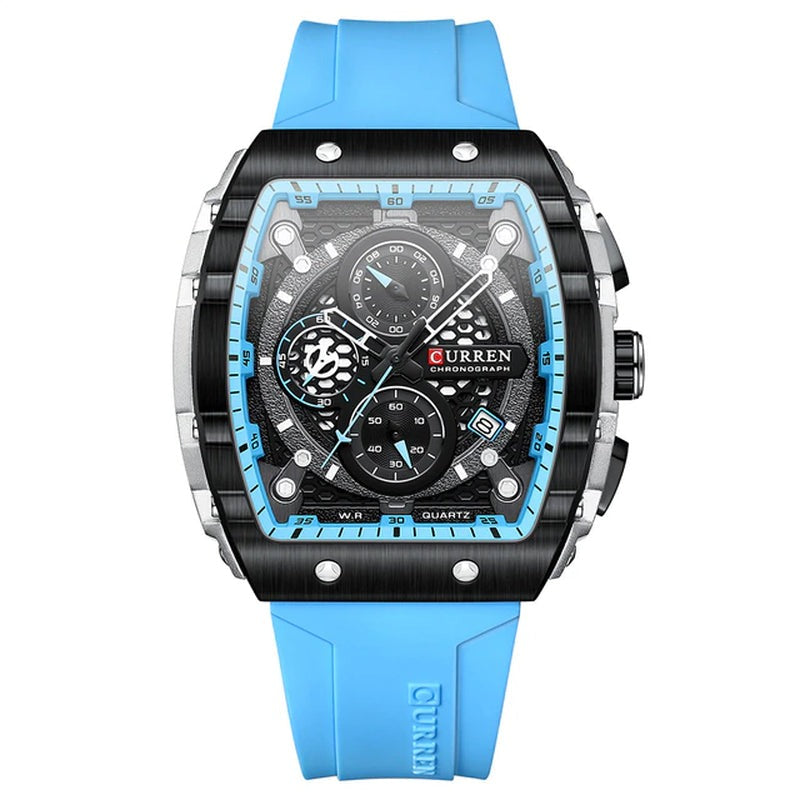 Mens Watch Square Quartz Waterproof Luminous Chronograph Date 