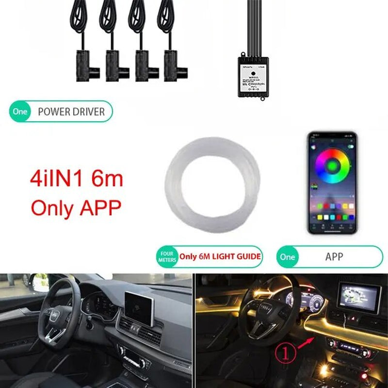 Neon Car LED Interior Lights RGB Ambient Light Fiber Optic Kit with APP Wireless Control