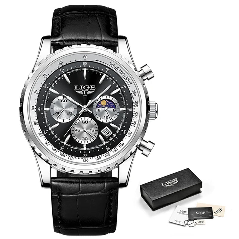 Mens Stainless Steel Chronograph Quartz Watch Timepiece with Box