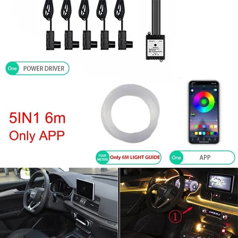 Neon Car LED Interior Lights RGB Ambient Light Fiber Optic Kit with APP Wireless Control