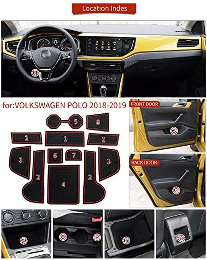 Professional title: " 12-Piece Set Car Accessories for VW Polo 2018-2023 - Premium Groove Mats Liners in Red"