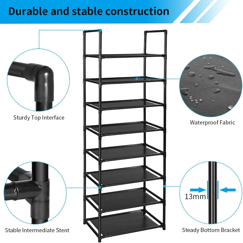 8-Tier Shoe Rack Organizer for 16-20 Pairs of Shoes - Versatile and Narrow Shoe Shelf Organiser"