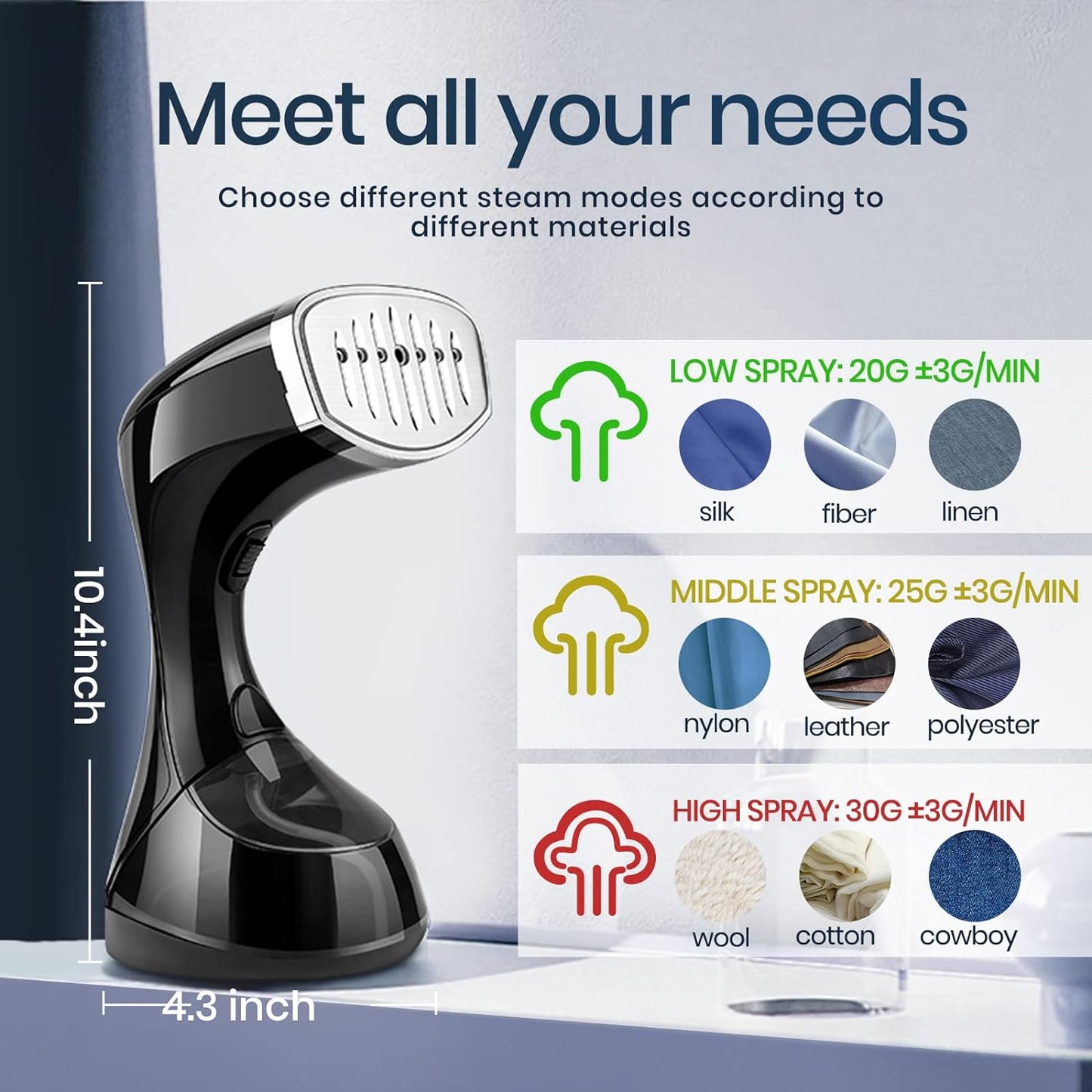 1500W Handheld Garment Steamer with 3 Steam Settings Vertical Design