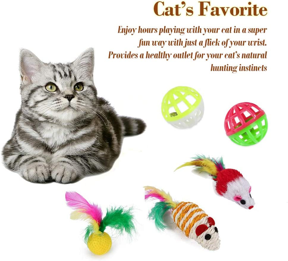 21 Pcs  Kitten Toys Interactive Cat Feather Wand Ball Spring Mice Toy Indoor