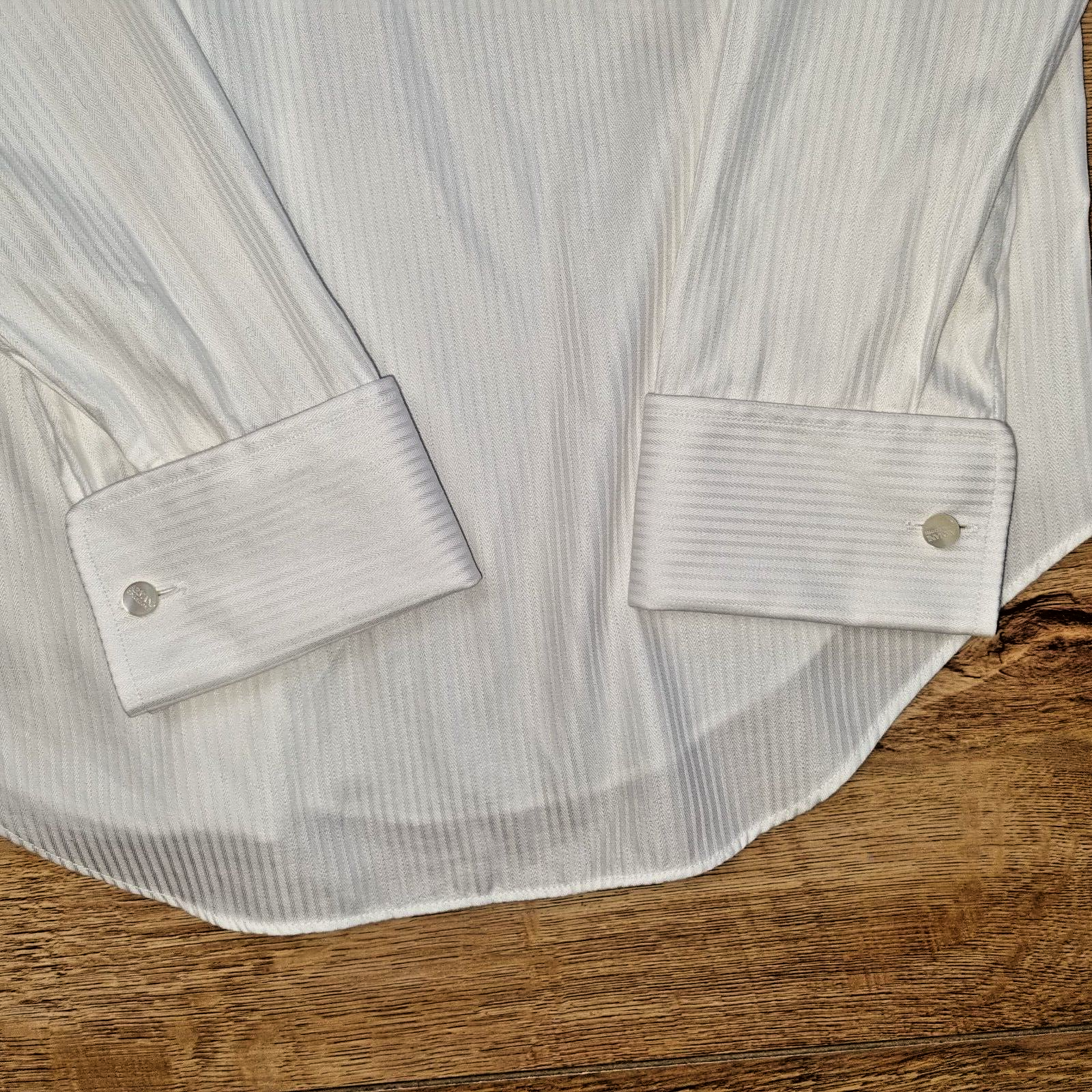 Armani Collezioni Luxury Shirt Mens Cream Contrast Small Classic Pinstripe Cuffs - Bonnie Lassio