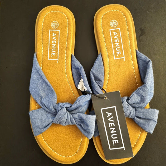 Avenue Ladies Navy Blue Bow Knot Padded Sandals Tan Sliders Size 4 and 6 Tags - Bonnie Lassio