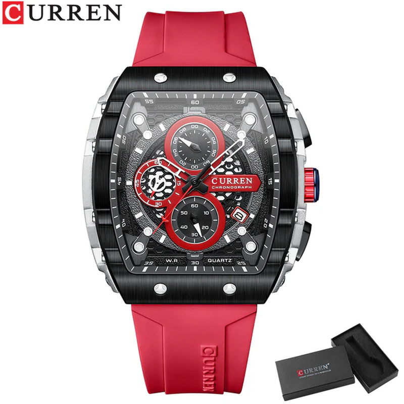 Mens Watch Square Quartz Waterproof Luminous Chronograph Date 