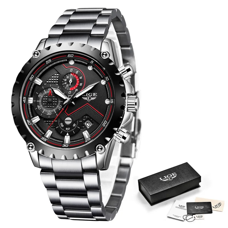 Men's Luxury Stainless Steel Quartz Watch with Military Chronograph and 30M Water Resistance