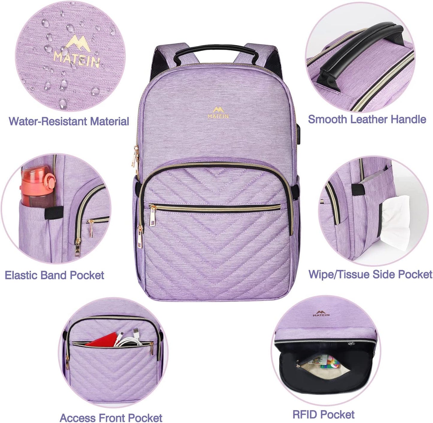 Professional title: " Women's Laptop Backpack - 15.6 Inch Lightweight School Bag for Travel and Work with USB Charging Port, Waterproof and Anti-Theft Rucksack for University College - Large, Purple"