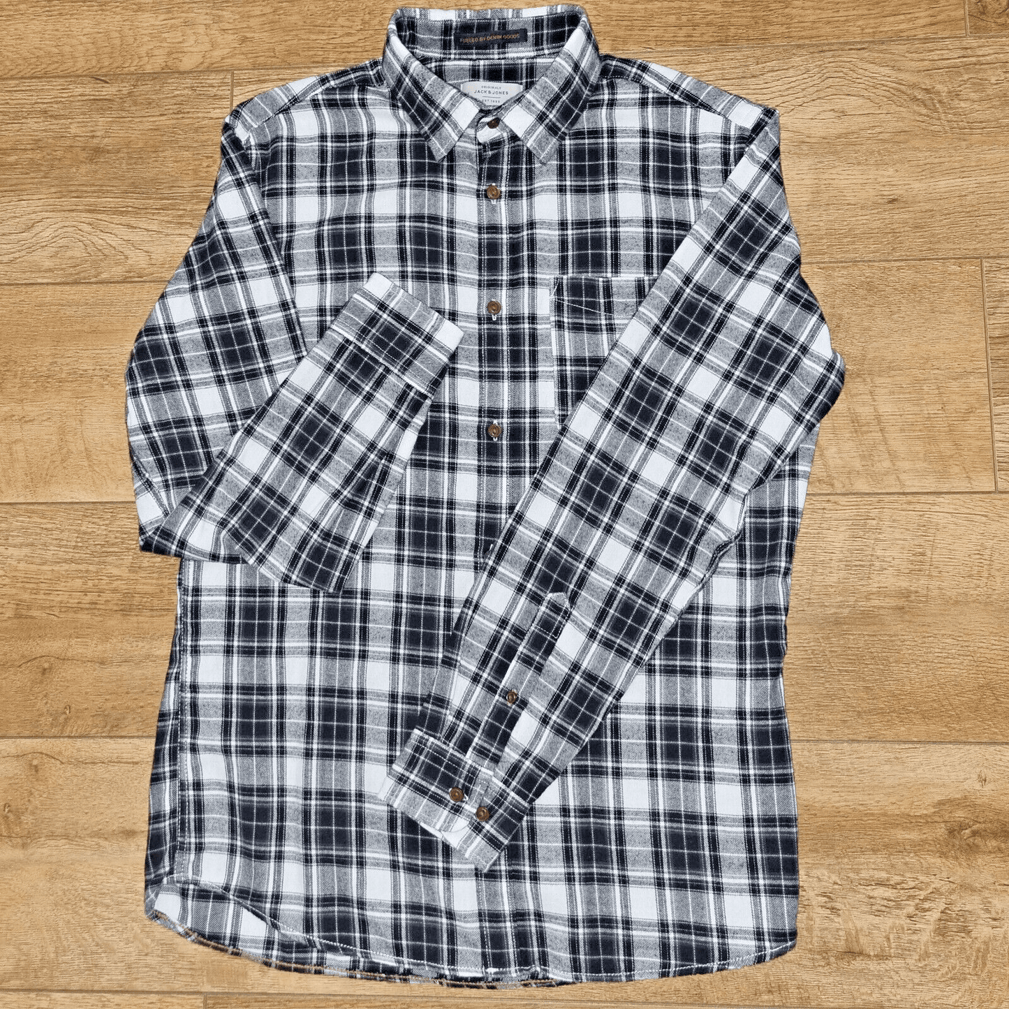 Mens Shirt Long Sleeve Originals Jack & Jones Mens Check Shirt Black & White - Bonnie Lassio