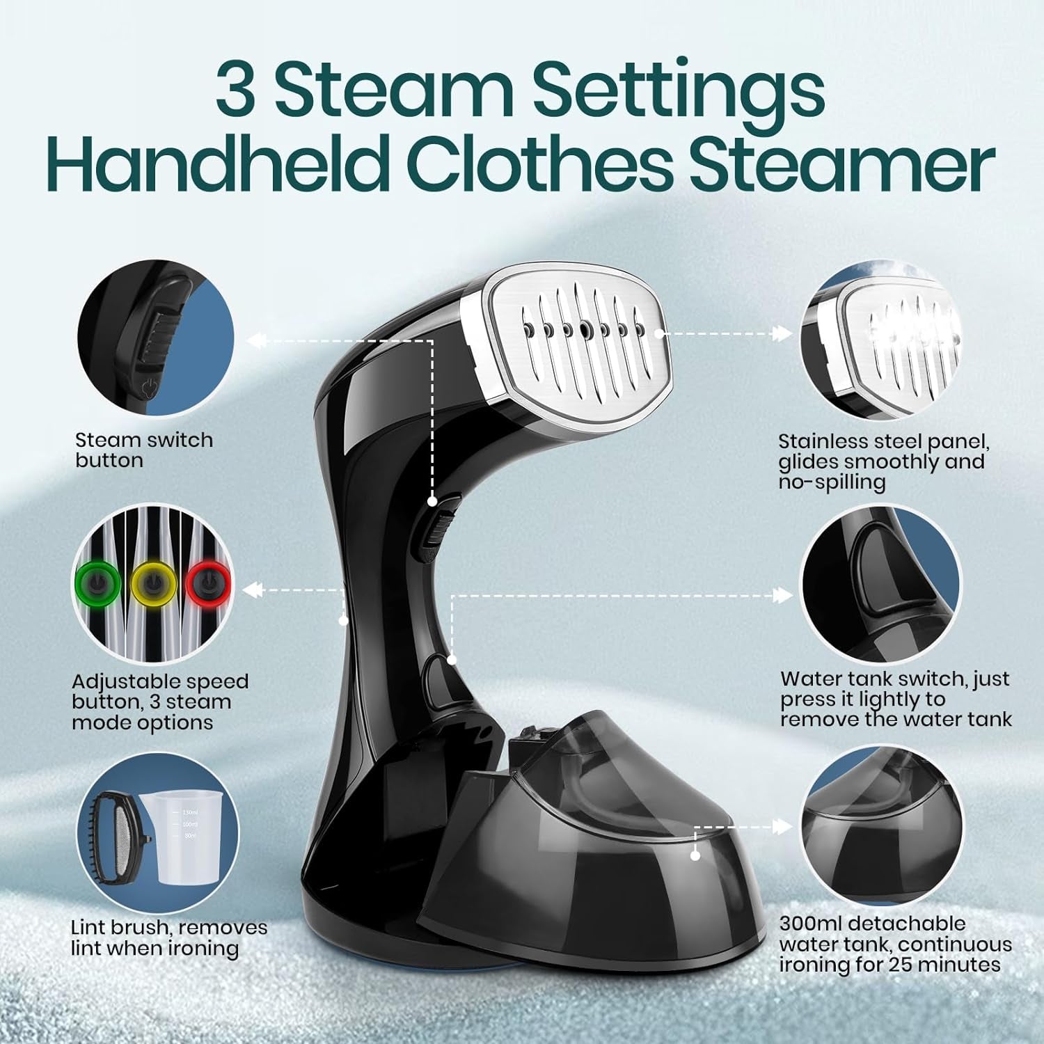 1800W Handheld Clothes Portable Steamer 3 Steam Modes Home or Travel