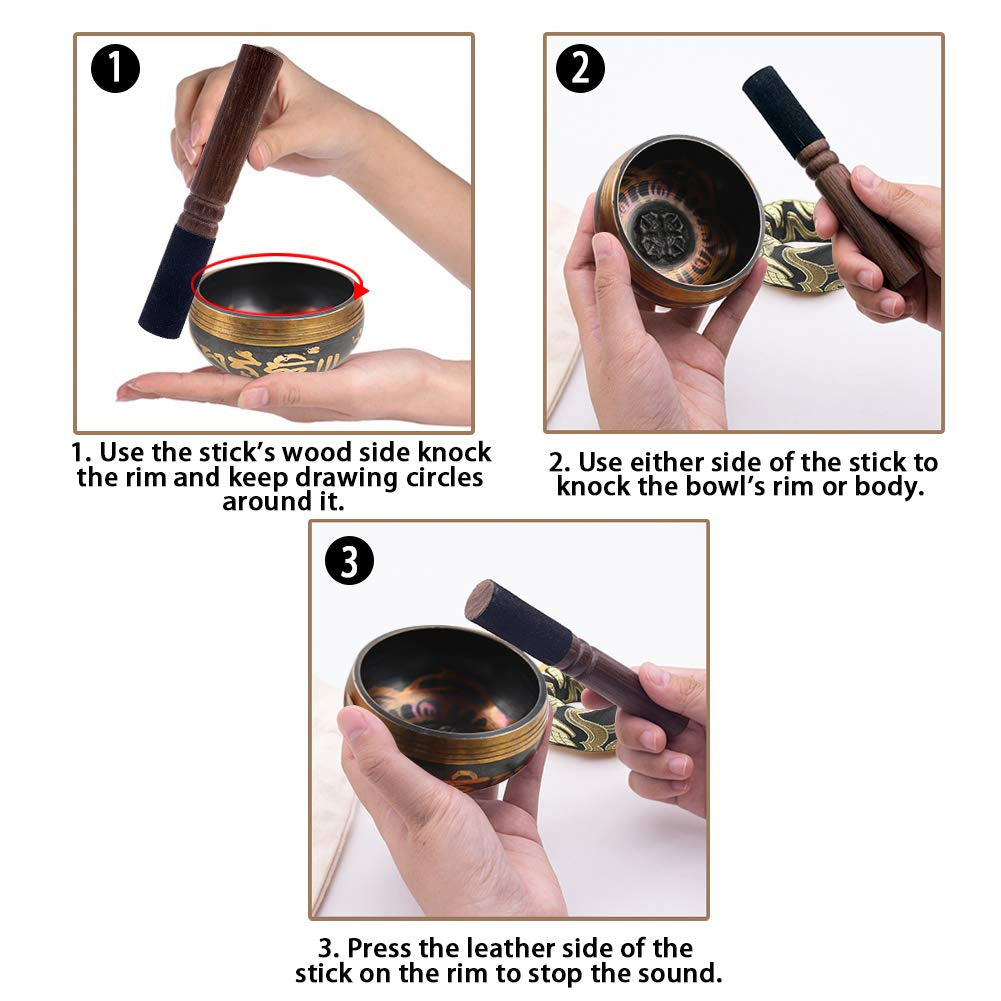 Tibetan Singing Bowl Set Lotus Helpful for Meditation